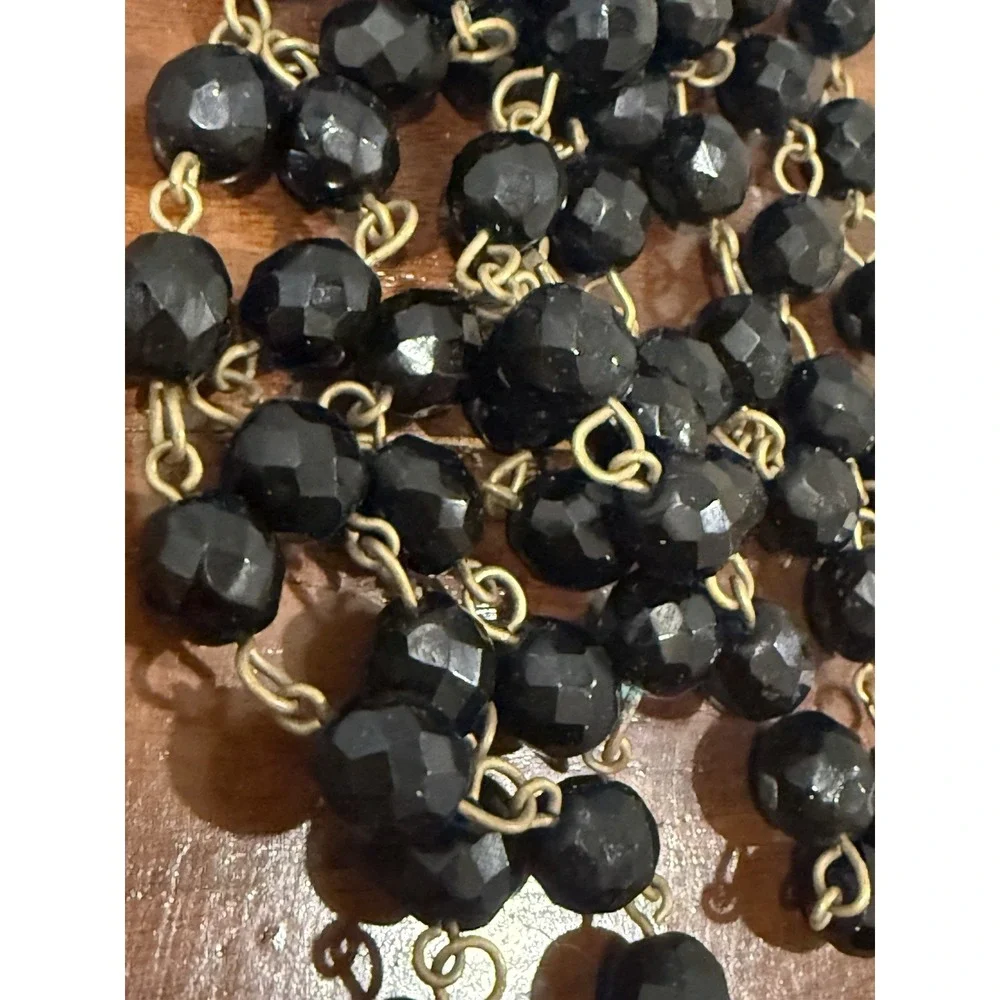 Vintage Black Faceted Glass Bead Long Opera Chain Necklace Convertible Lariat 46